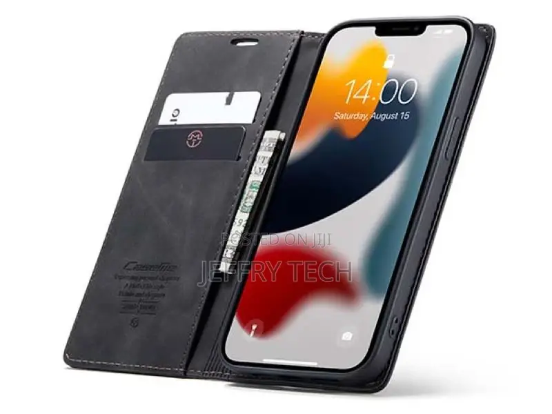 Leather Wallet Case With Stand for iPhone 13 - Charcoal