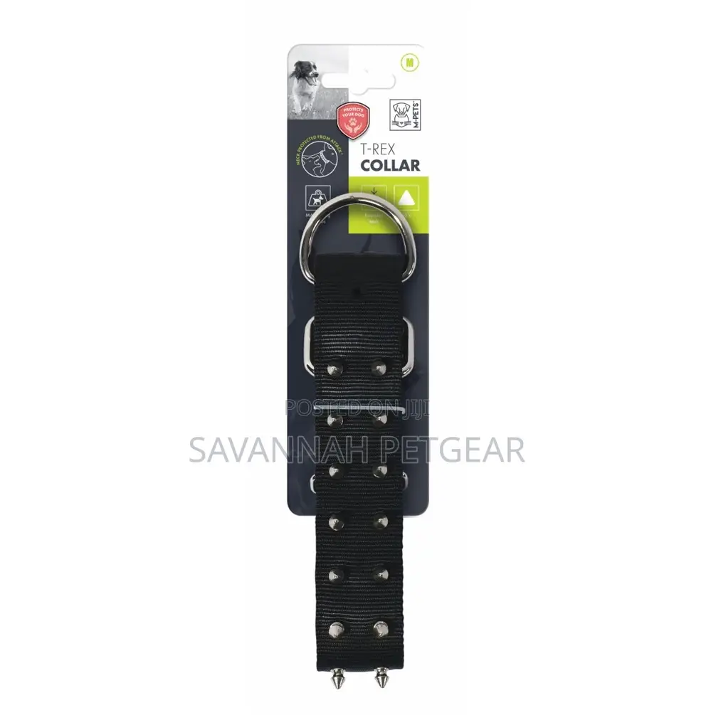 T-Rex Protective Spiked Dog Collar - Black (M,L,Xl)(