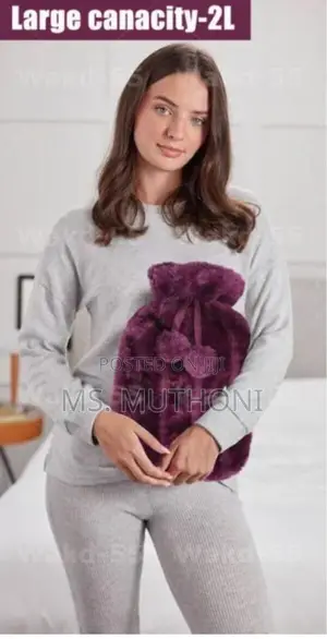 *Fluffy Fabric Covered 2 Litre Hot Water Bottle Bag