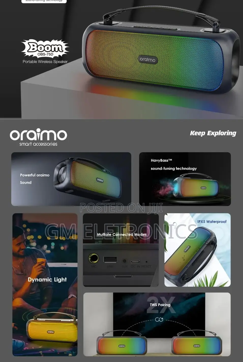 Oraimo Boom 30w Wireless Speaker Available.