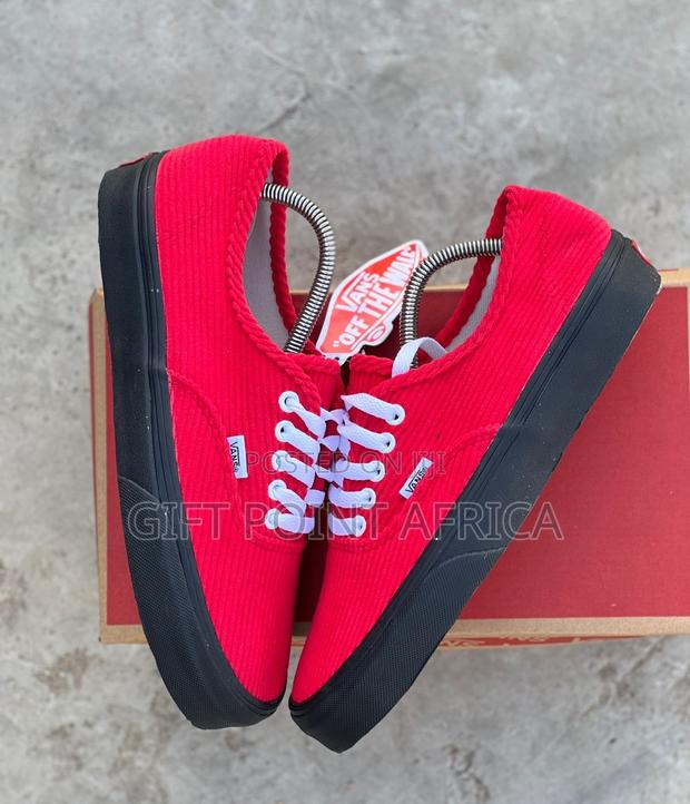 Red Sole Black Double Sole Corduroy Vans - main view