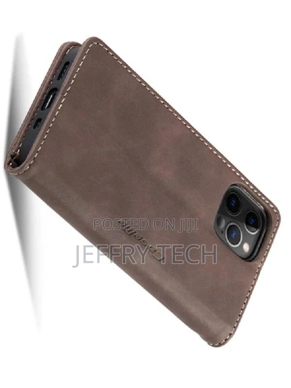 Leather Wallet Case With Stand for iPhone 12 Pro - Chocolate