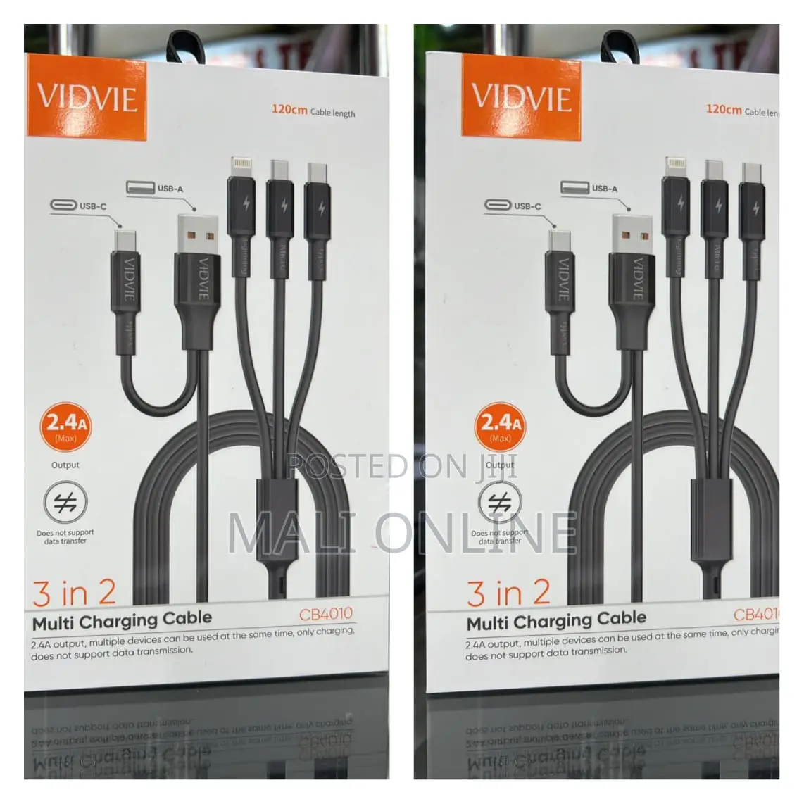 Vidvie 3-in-2 Multi-Charging Cable 2.4A Fast Charger