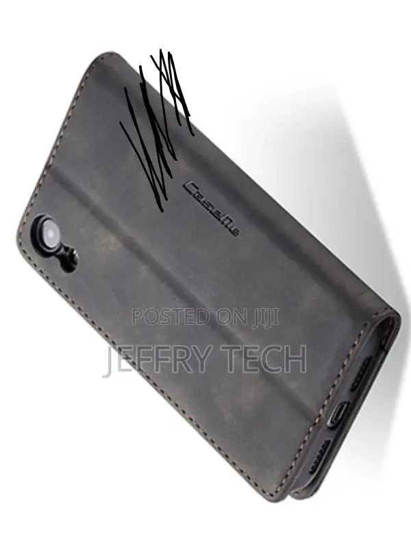 Leather Wallet Case With Stand for iPhone XR - Charcoal