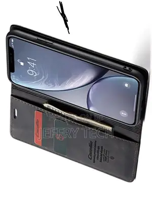 Leather Wallet Case With Stand for iPhone XR - Charcoal