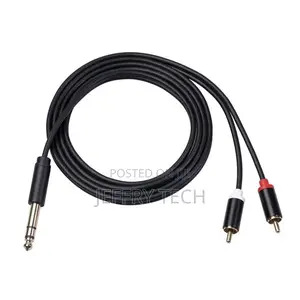 6.35mm Male to 2 RCA Male Audio Cable Copper Conductor-Black