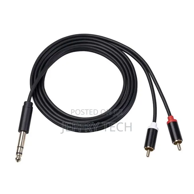 6.35mm Male to 2 RCA Male Audio Cable Copper Conductor-Black