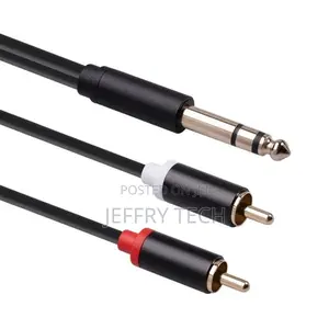 6.35mm Male to 2 RCA Male Audio Cable Copper Conductor-Black