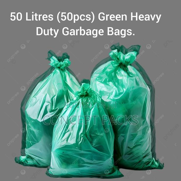 50 Litres (50pcs) Green Heavy Duty Garbage Bags.