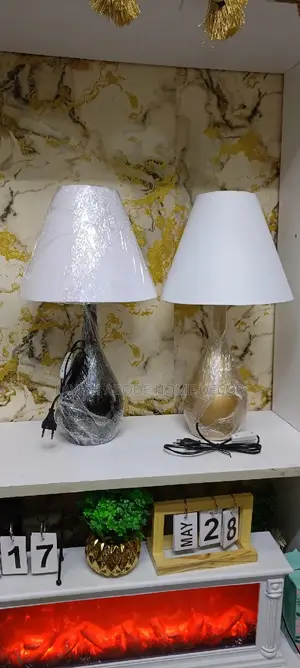 Black and White Bedside Table Lamp With a Glass Base