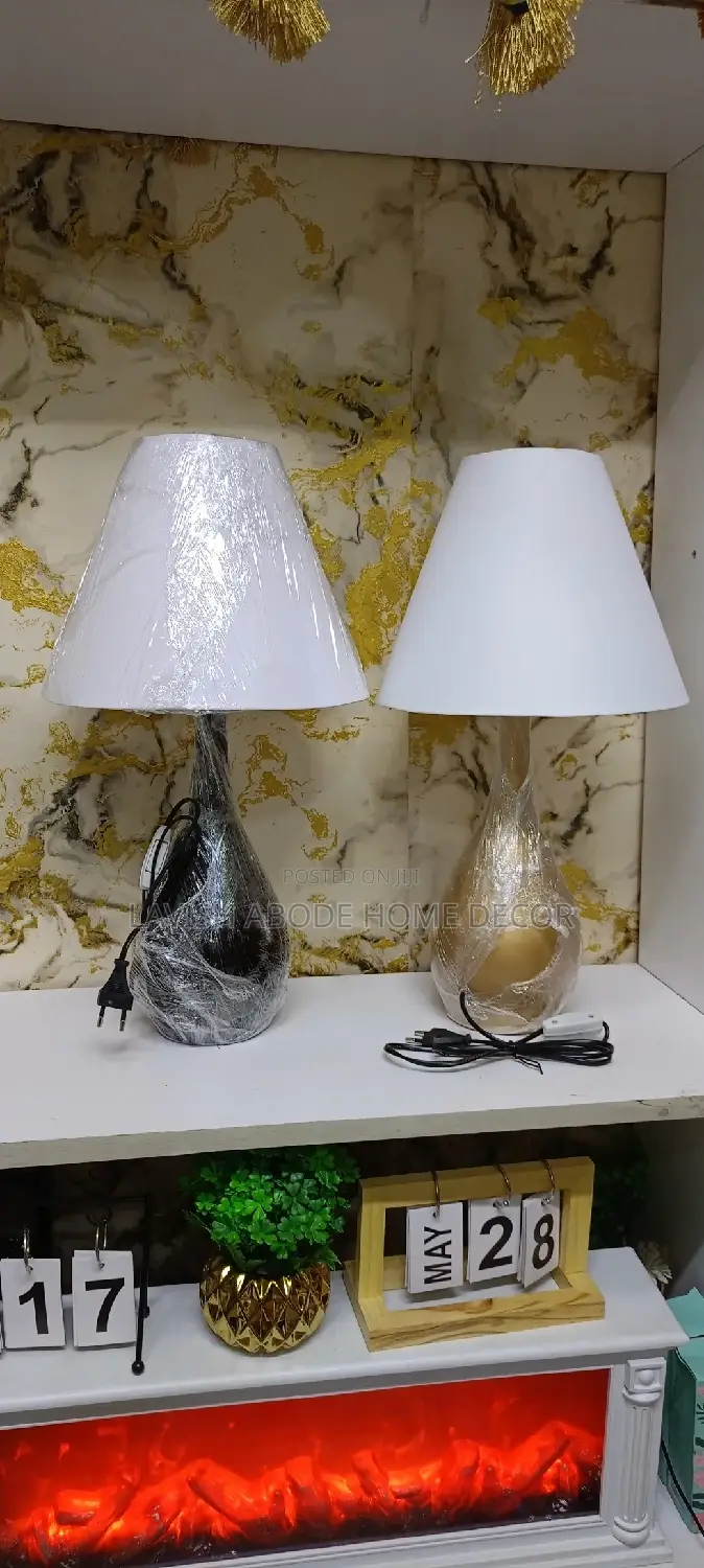 Black and White Bedside Table Lamp With a Glass Base