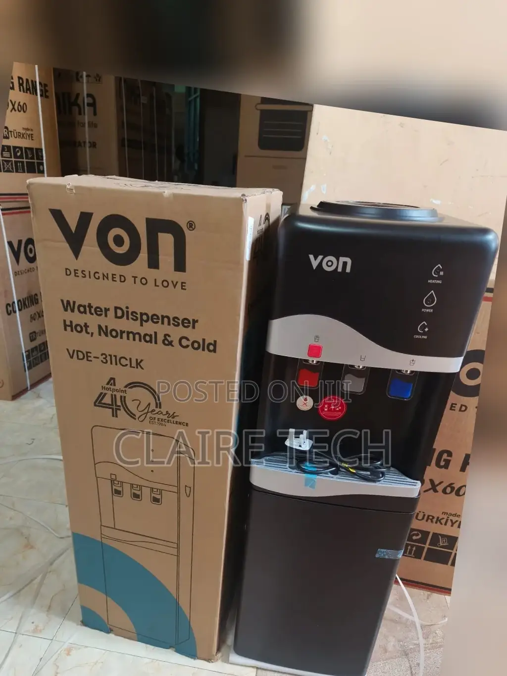Black Von 3 Taps Hot/Normal/Cold Water Dispenser VDE-311CLK