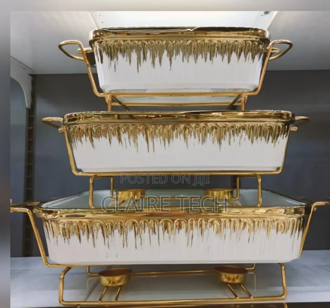 Golden 3 PCS Ceramic Chaffing Dishes 