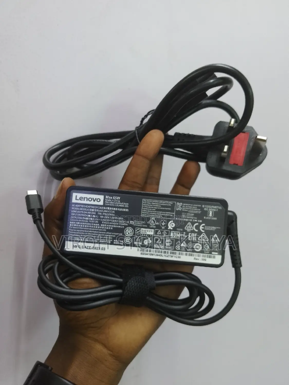 Lenovo Laptop Charger Type C + Power Cable - 65 Watts