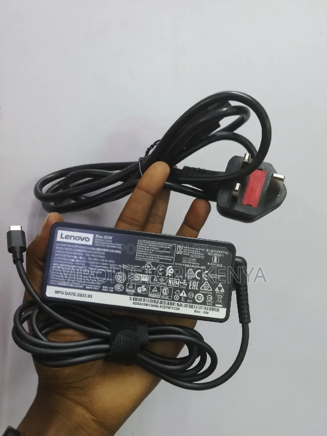 Lenovo Laptop Charger Type C + Power Cable - 65 Watts