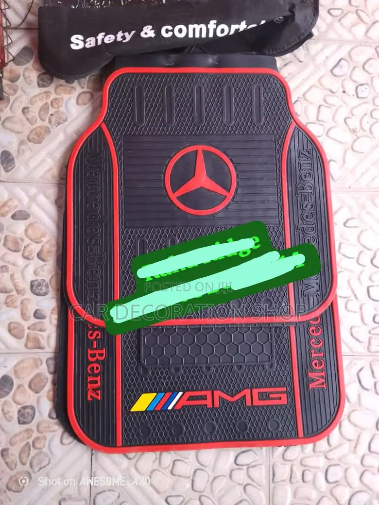 5pc Mercedes Red Logo Rubber Floor Car Mats