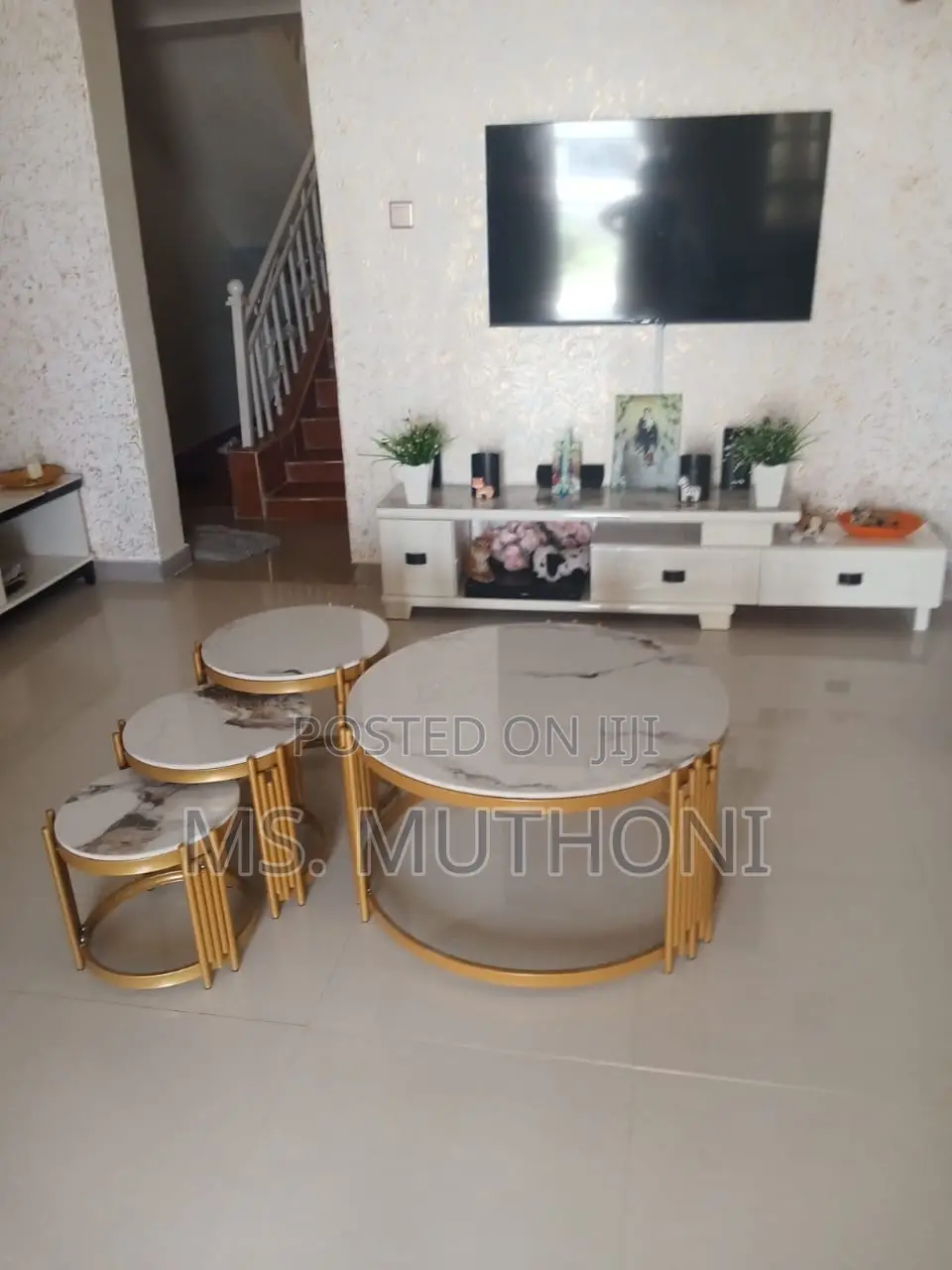 Coffee Table 80cm Diameter Plus Three Nesting Stools)