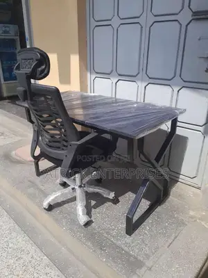 Metallic Modern Study/Office Desk Plus Office Headrest Chair
