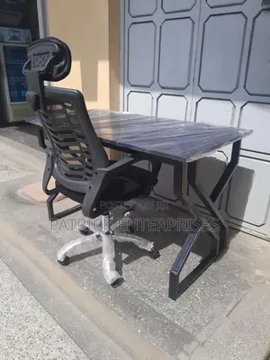 Metallic Modern Study/Office Desk Plus Office Headrest Chair