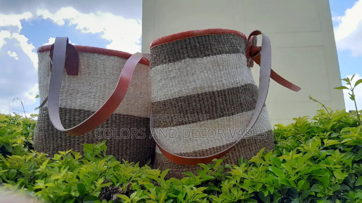 Baskets With Leathered Handles Size 14 Inches