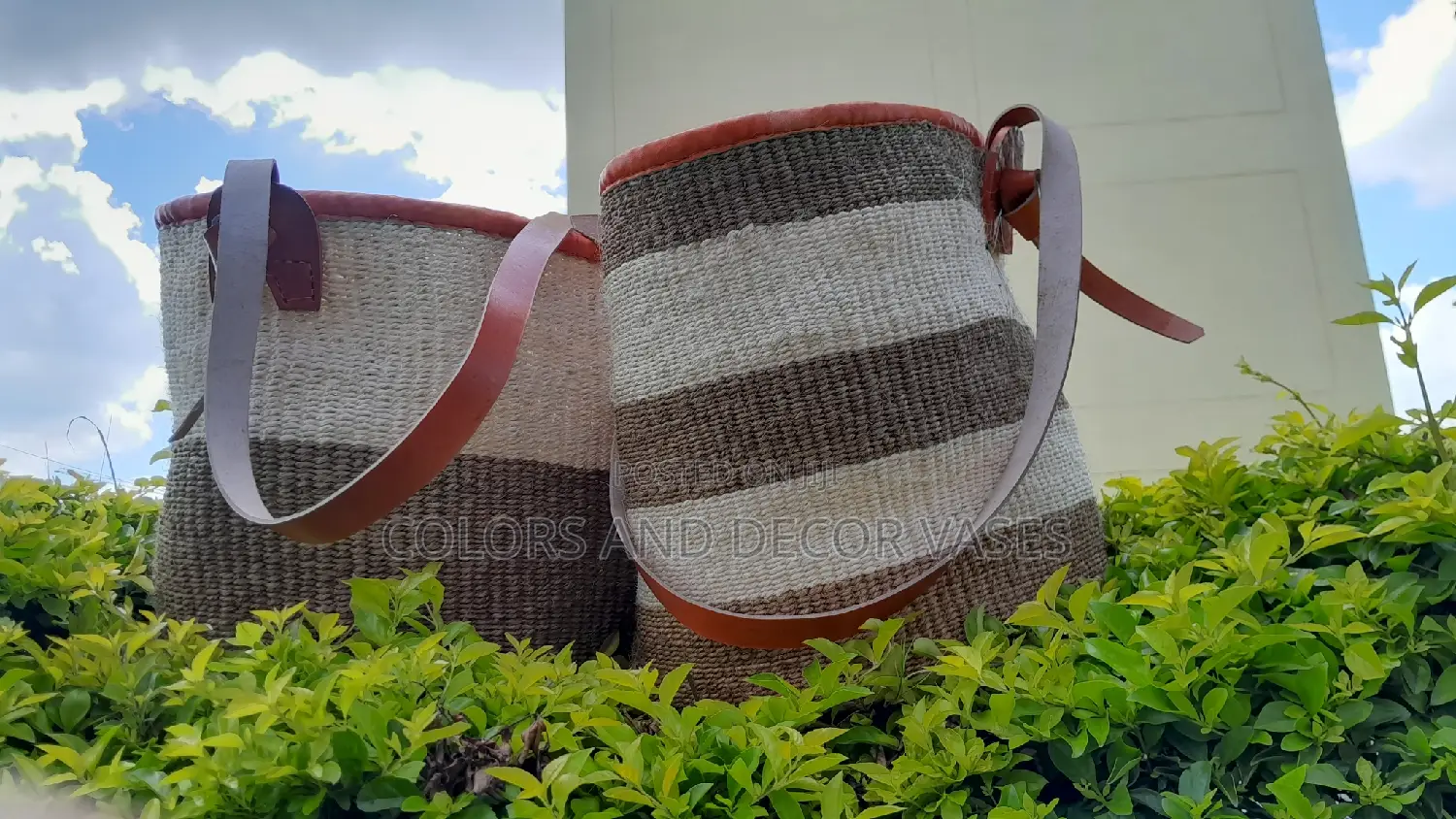 Baskets With Leathered Handles Size 14 Inches