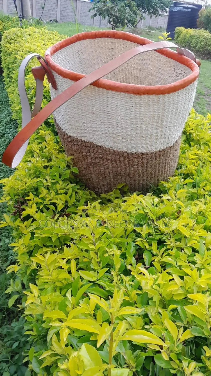 Baskets With Leathered Handles Size 12 Inches