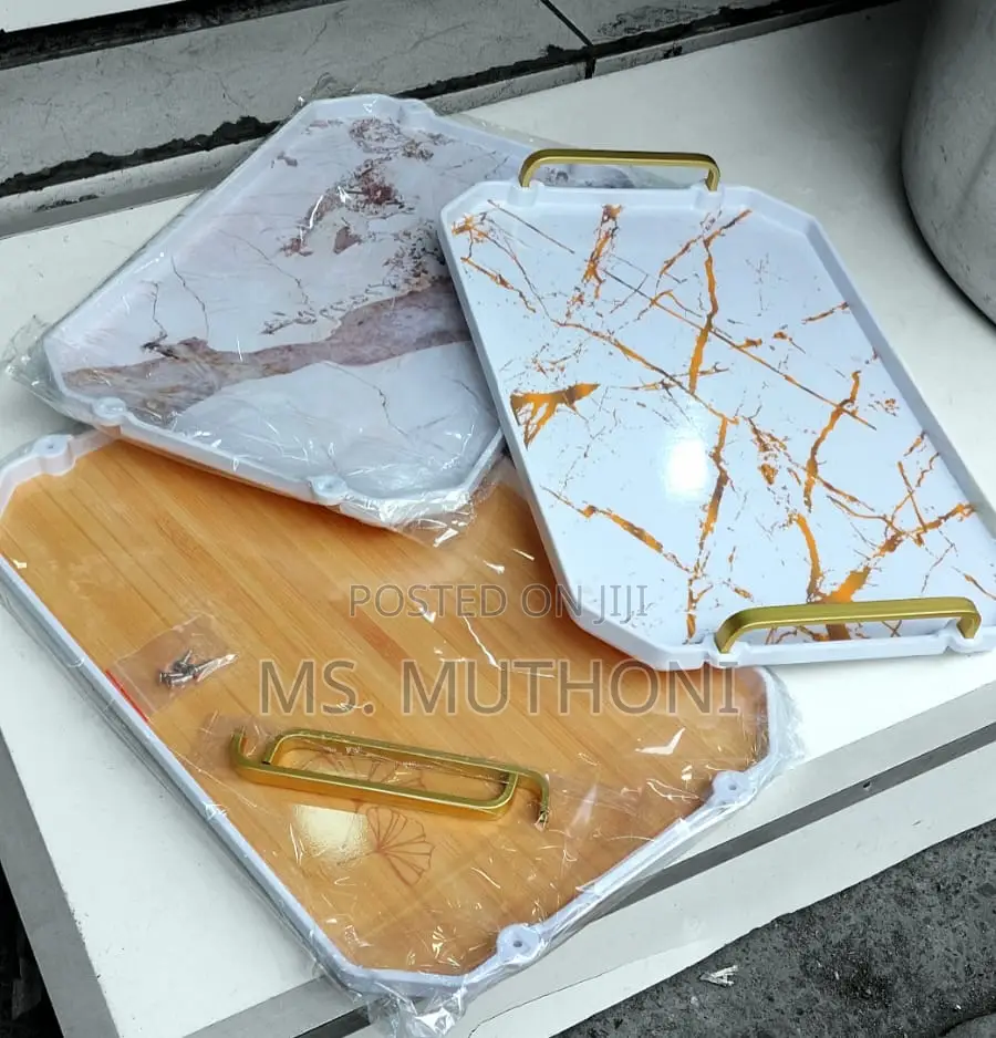 Heavy Melamine Marble Trays With Gold Touch Handles Availabl