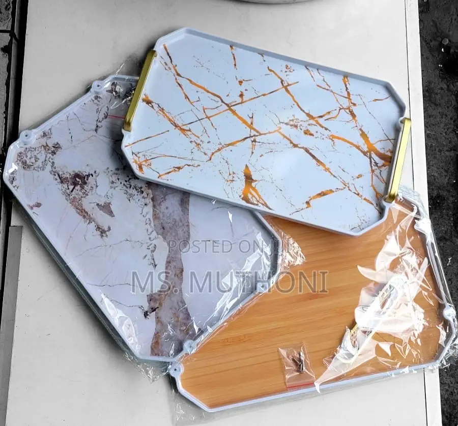 Heavy Melamine Marble Trays With Gold Touch Handles Availabl