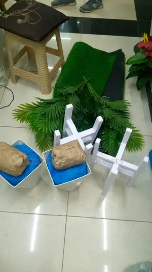 Plastic Vase,Palm Trees and Stones
