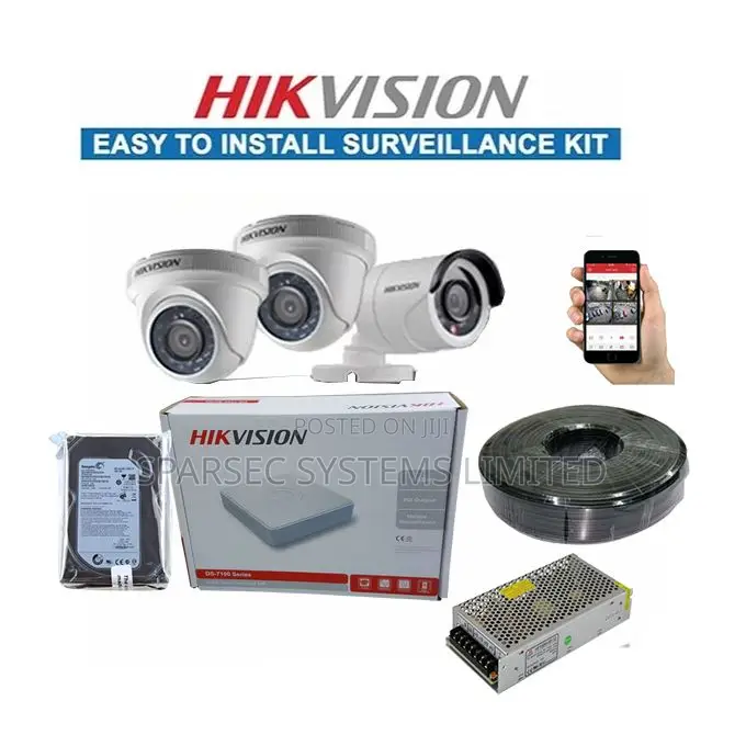 Hikvision 3 CCTV Camera Complete Full System Kit -Remote Vie