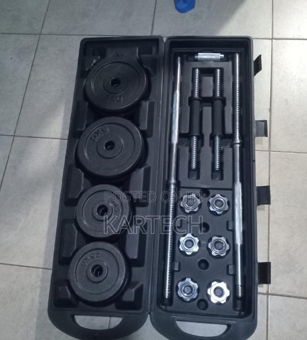 Dumbbell With Adjustable Plates 50kgs + Barbell + Case