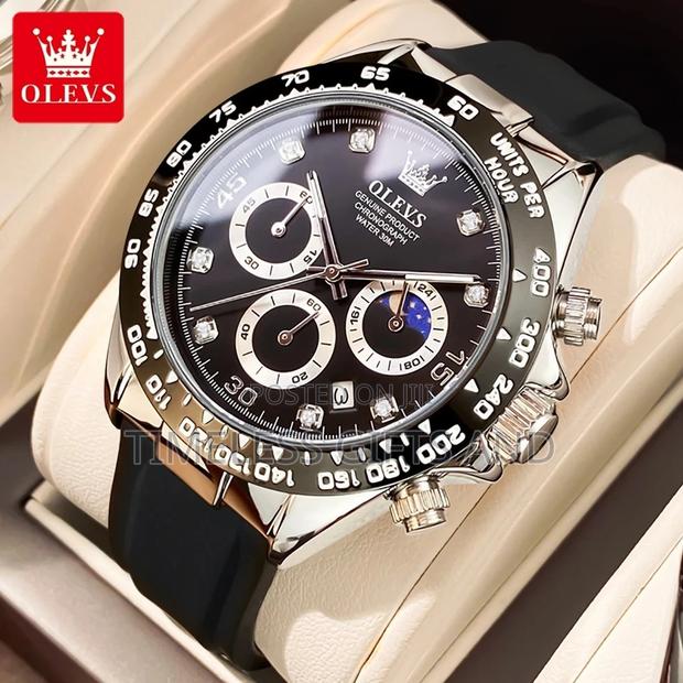 OLEVS Black Silver Men Chronograph Rubber Watch