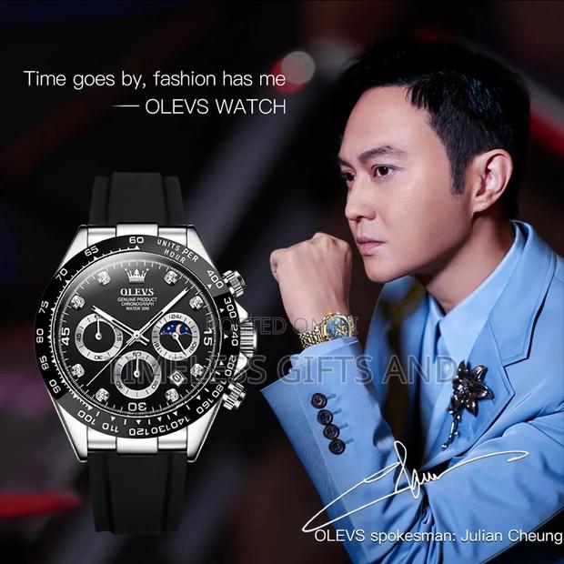 OLEVS Black Silver Men Chronograph Rubber Watch - thumbnail 2