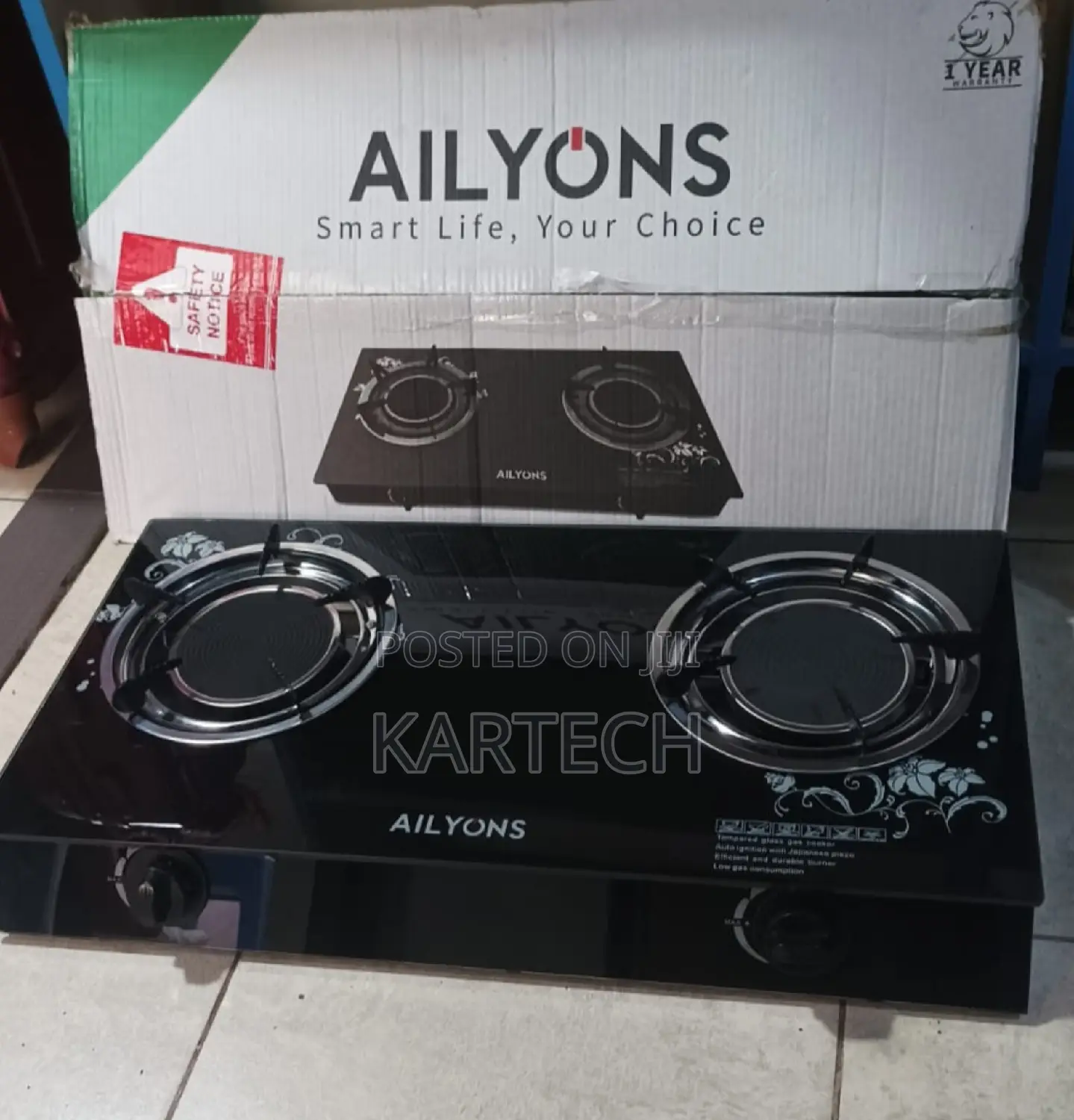 AILYONS Glass Table Top Infrared Double Burner Gas Cooker