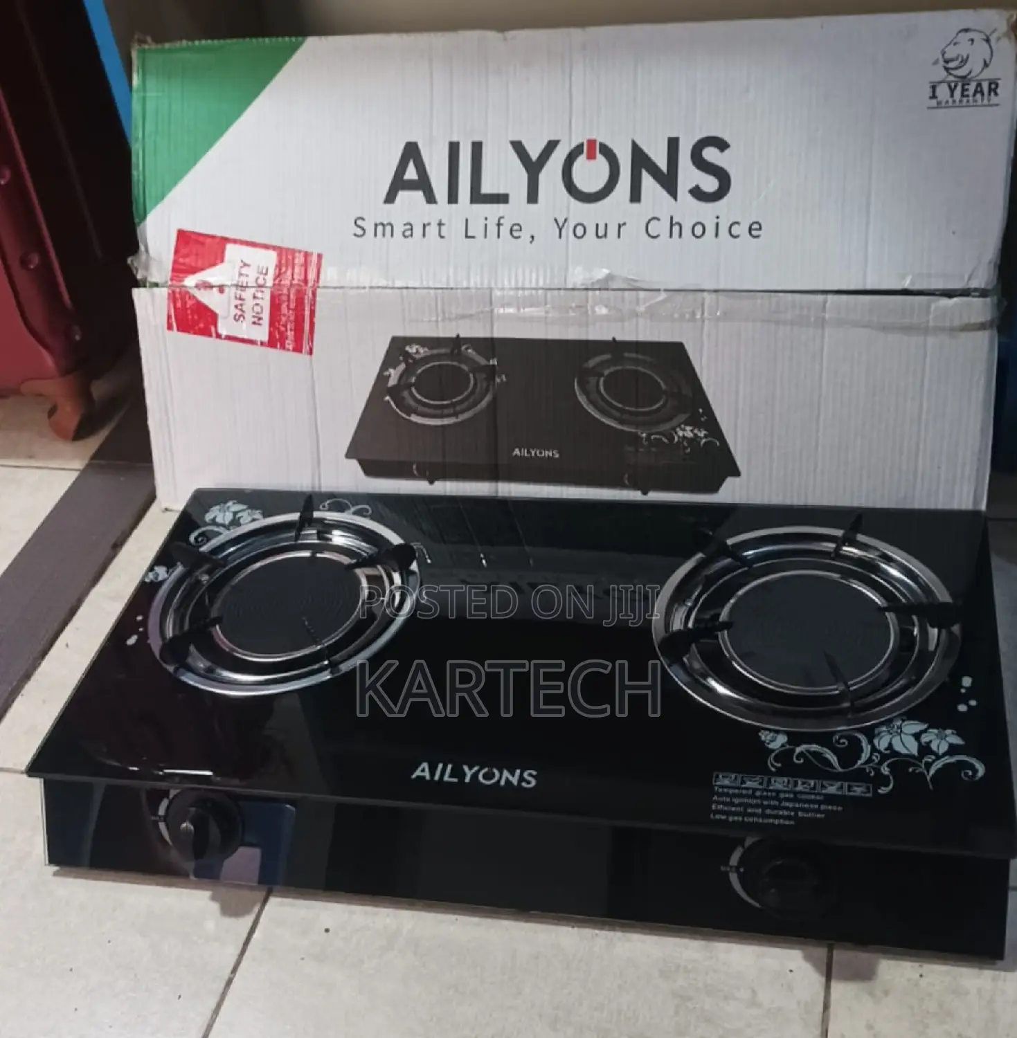 AILYONS Glass Top Infrared 2 Burner Gas Stove
