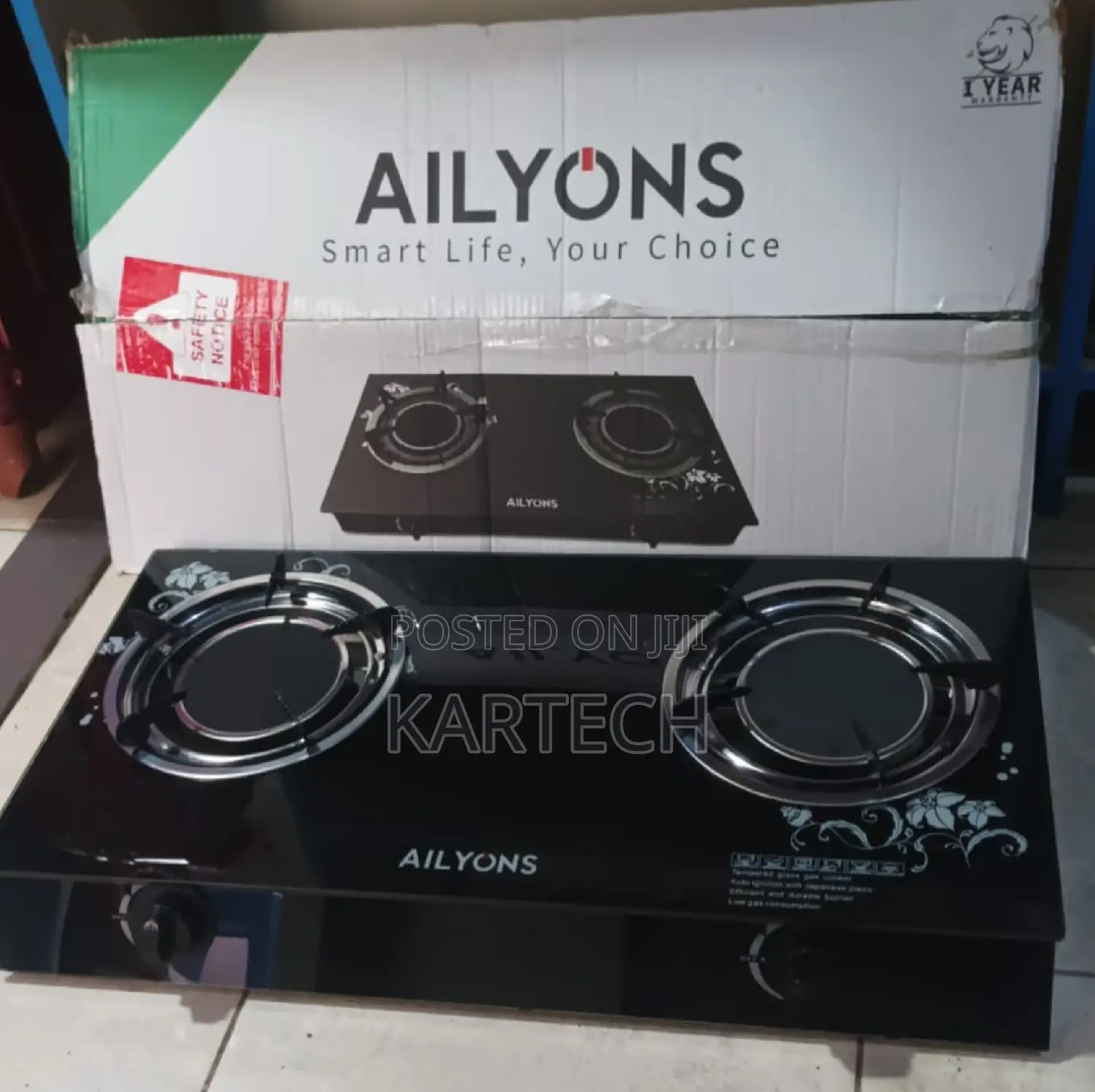 AILYONS Double Burner Glass Top Infrared Gas Cooker