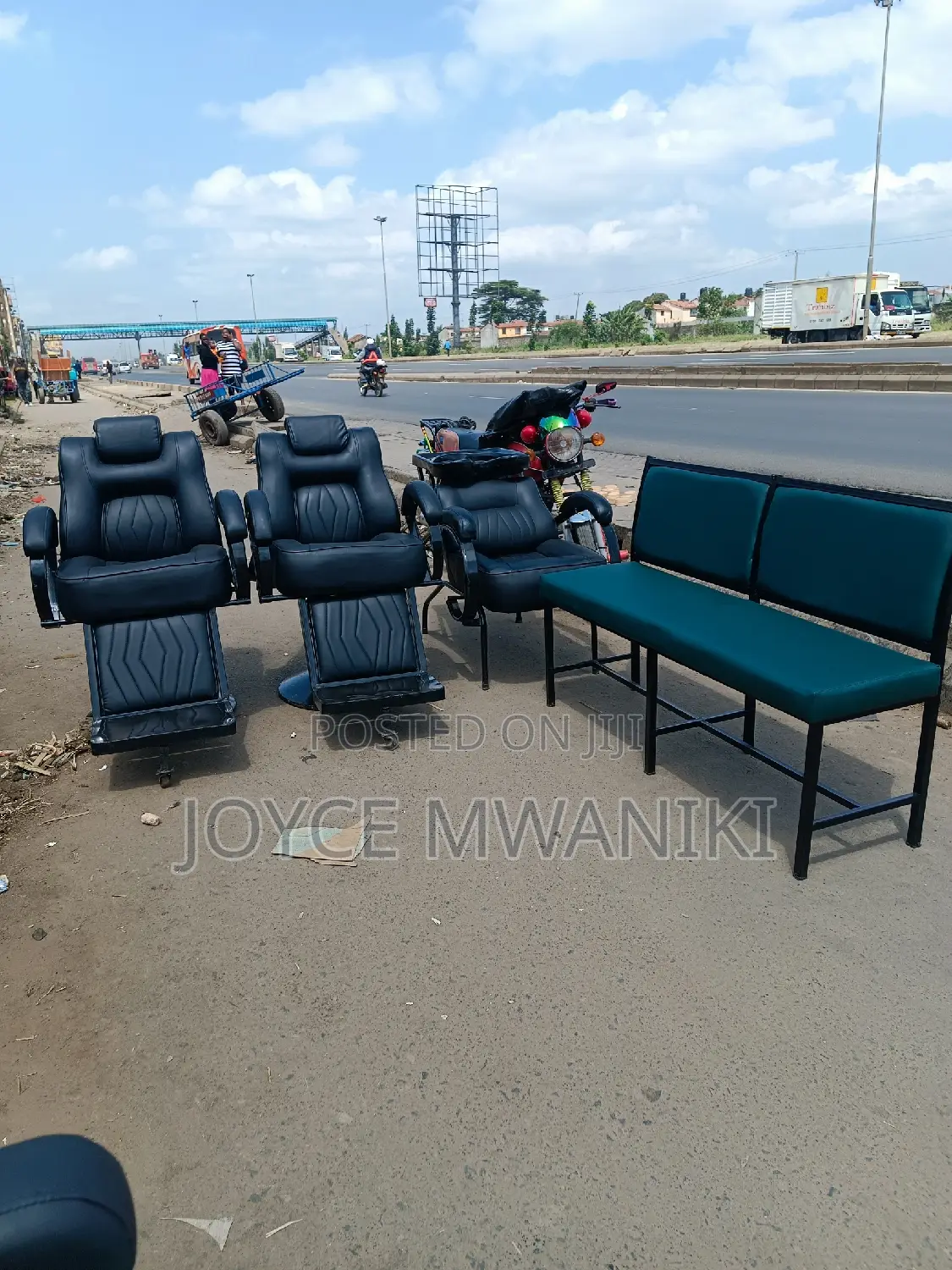 2 Barber Seats, Sink Chair and a Waiting Bench 