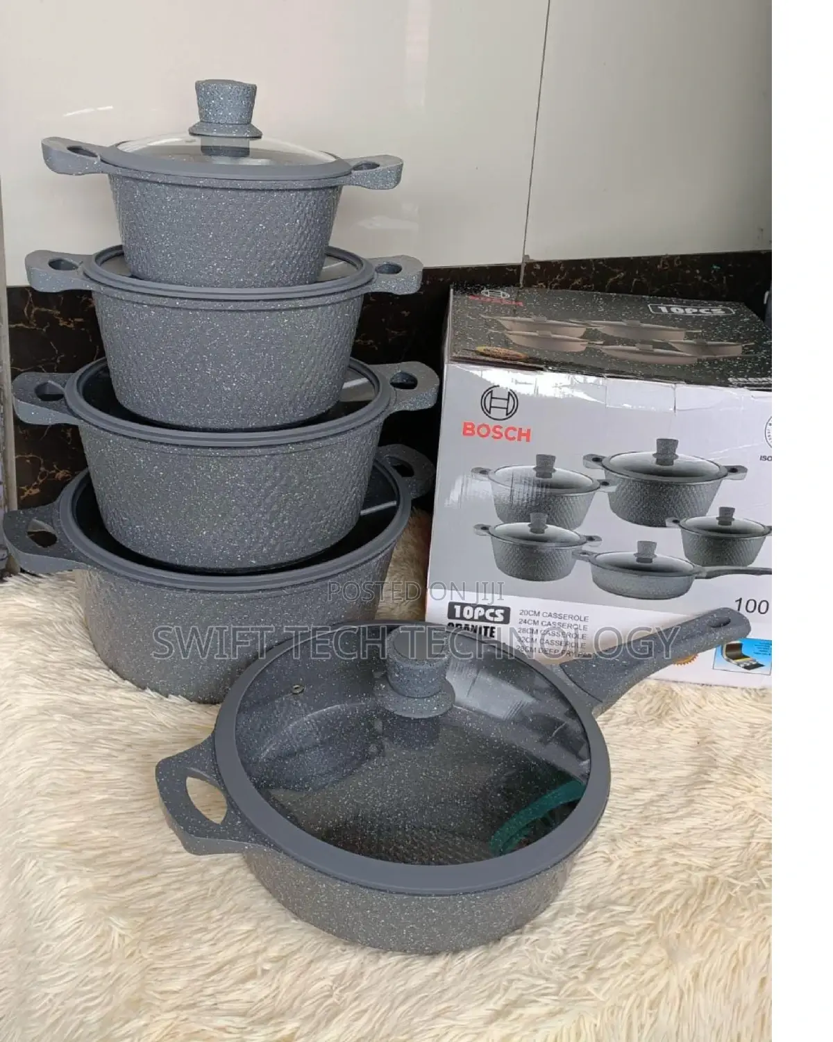 11 PCS Bosch Cookware Granite With Silicon Lining Lids