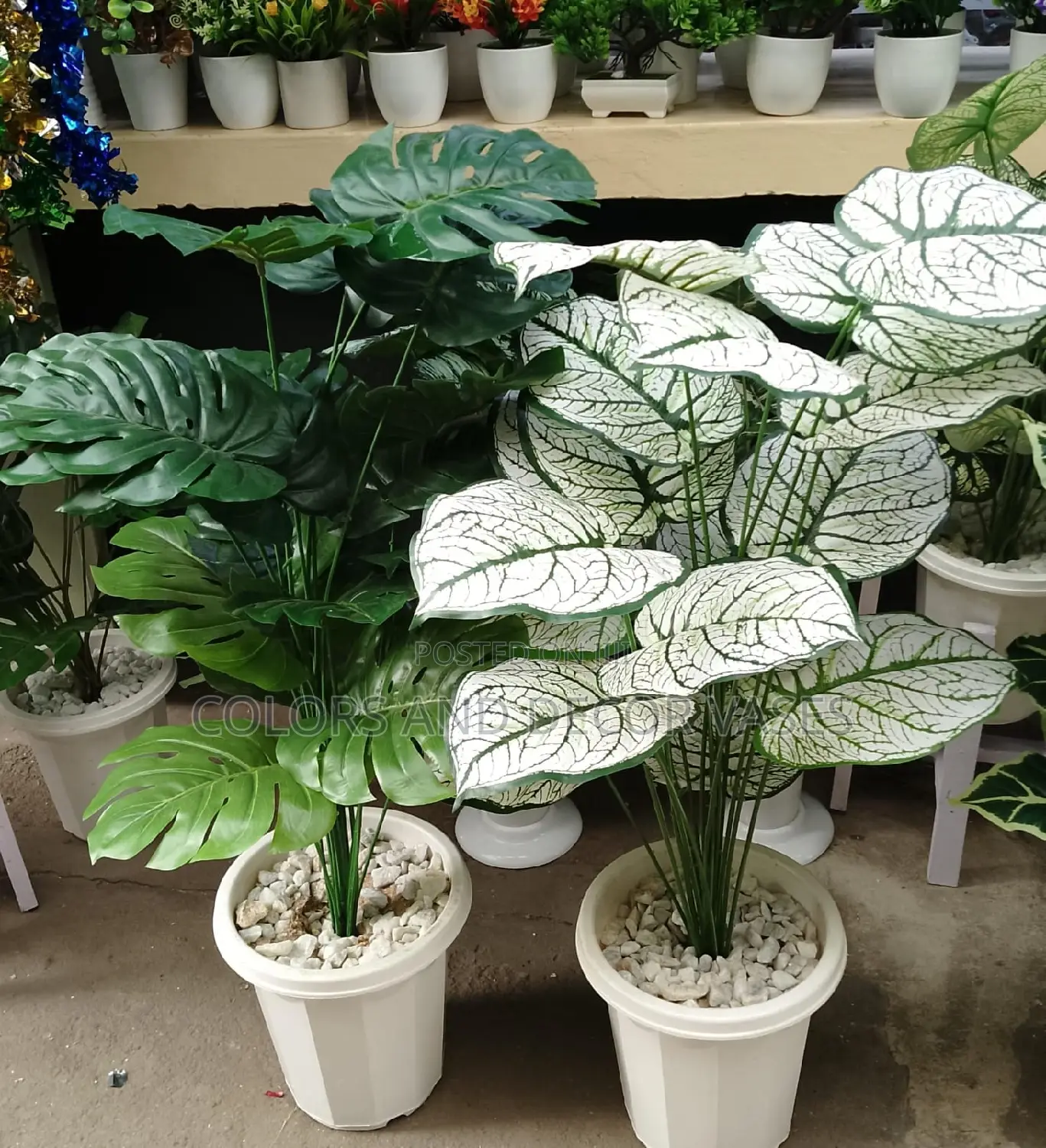 Artificial Plants and Round Vases Long