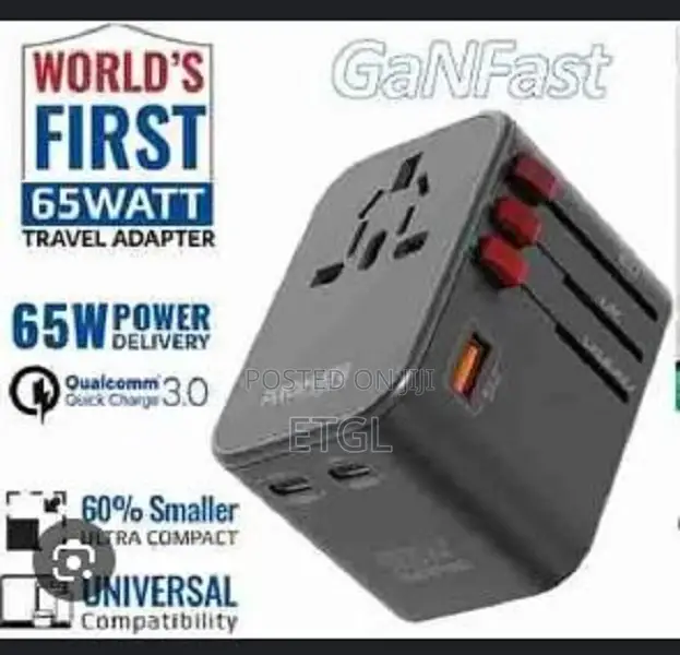 Promate Ganfasttm Travel Adapter With 65W Power Delivery Du