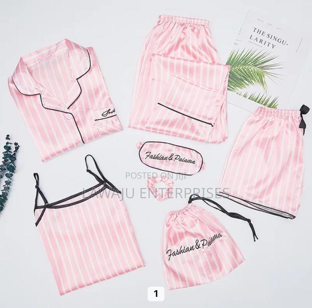 7 PCS Silk Stripped Pajama Set - thumbnail 3