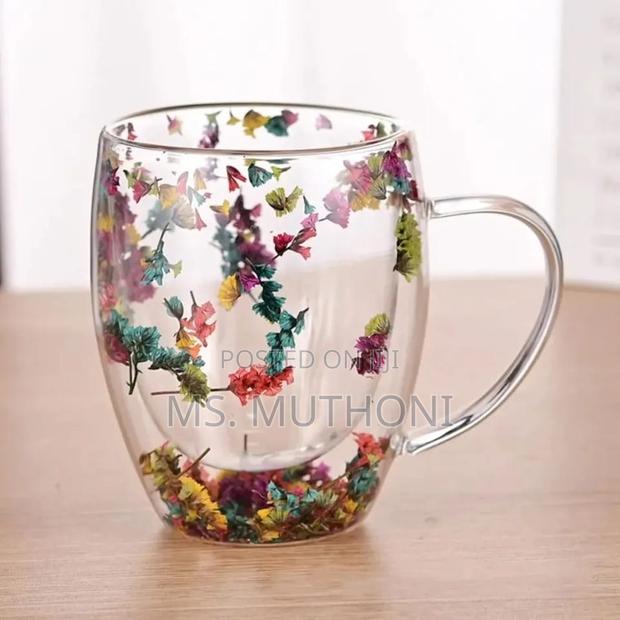 Dried Flowers Insulated Double Wall Glass Cup Coffee Cup - thumbnail 3