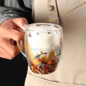 Dried Flowers Insulated Double Wall Glass Cup Coffee Cup - thumbnail 2