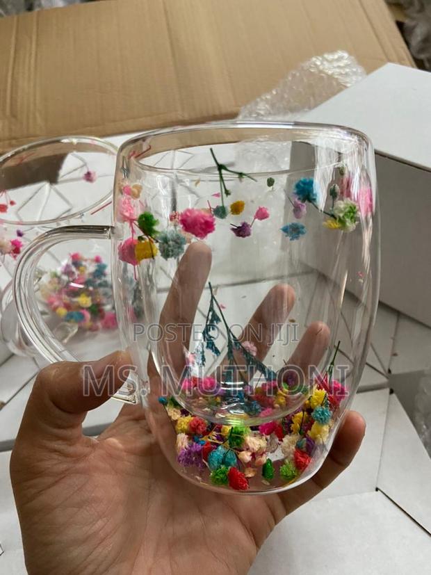 Dried Flowers Insulated Double Wall Glass Cup Coffee Cup - thumbnail 4