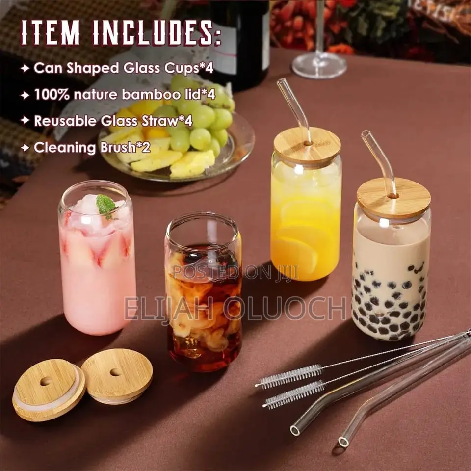 500ml Glass Cup With Straw and Lid