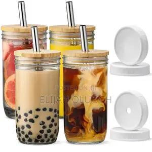 500ml Glass Cup With Straw and Lid