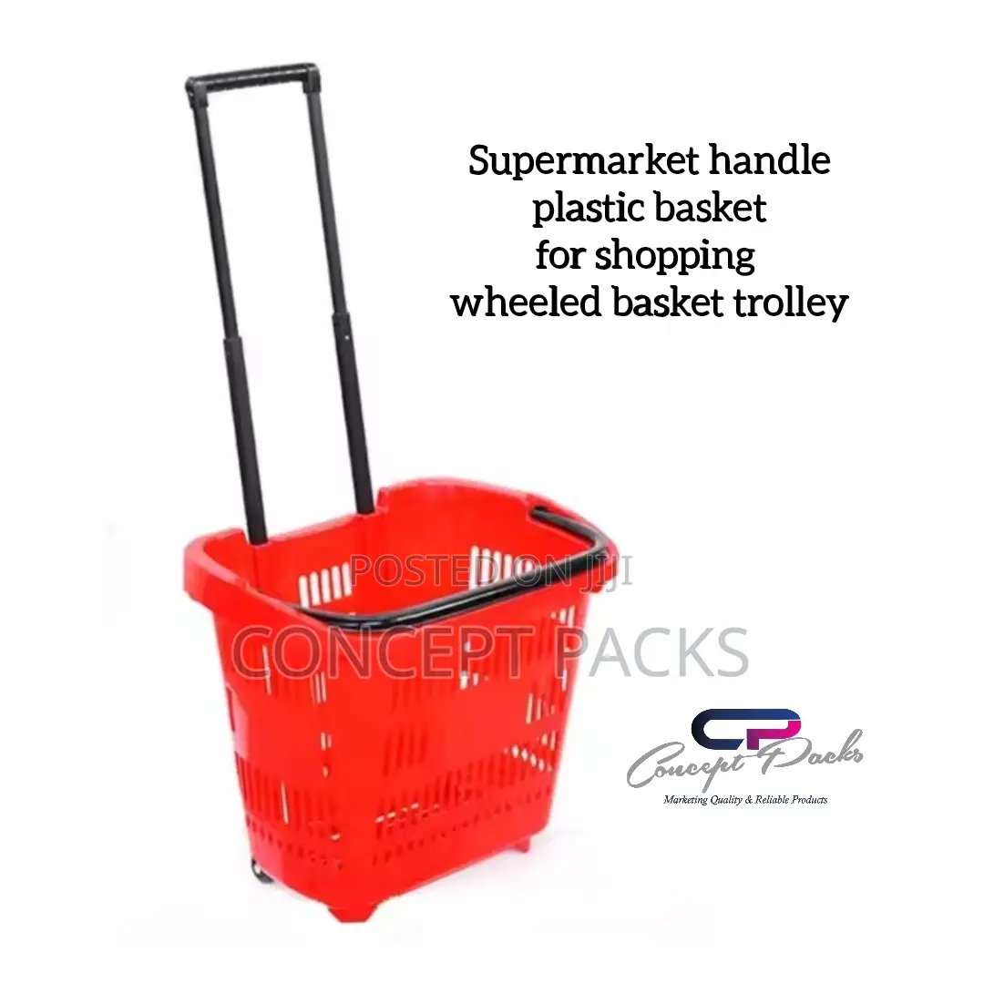 5pcs Supermarket Handle Plastic Basket Shopping Basket Trolley