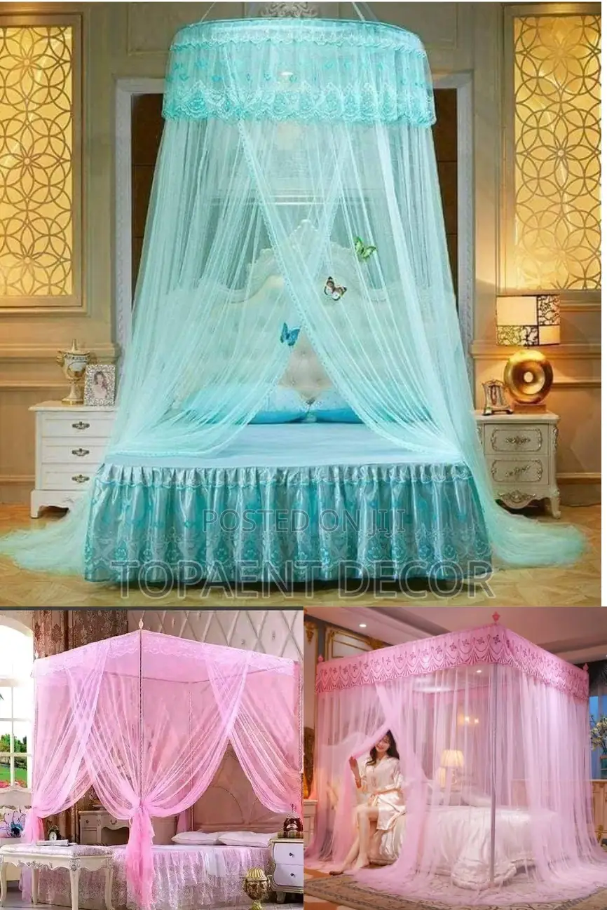 Blue Round and 4 STAND Pink Mosquito Nets