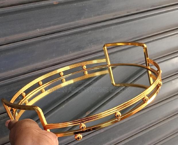 Round Glass Gold Decor Tray