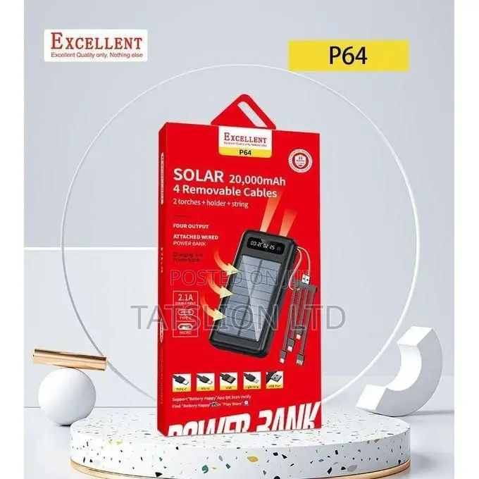 Excellent Solar Power Bank 20000mah -4 Cable Charger With So